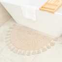 Boho Bathroom Rugs - Half Circle Cotton Mat with Crochet Insert and Tassels - Non-Slip Bohemian Rug for Bath, Bedroom or Entryway - Neutral Cream Decorative Rug - 42x22 Soft Machine Washable (Off White)
