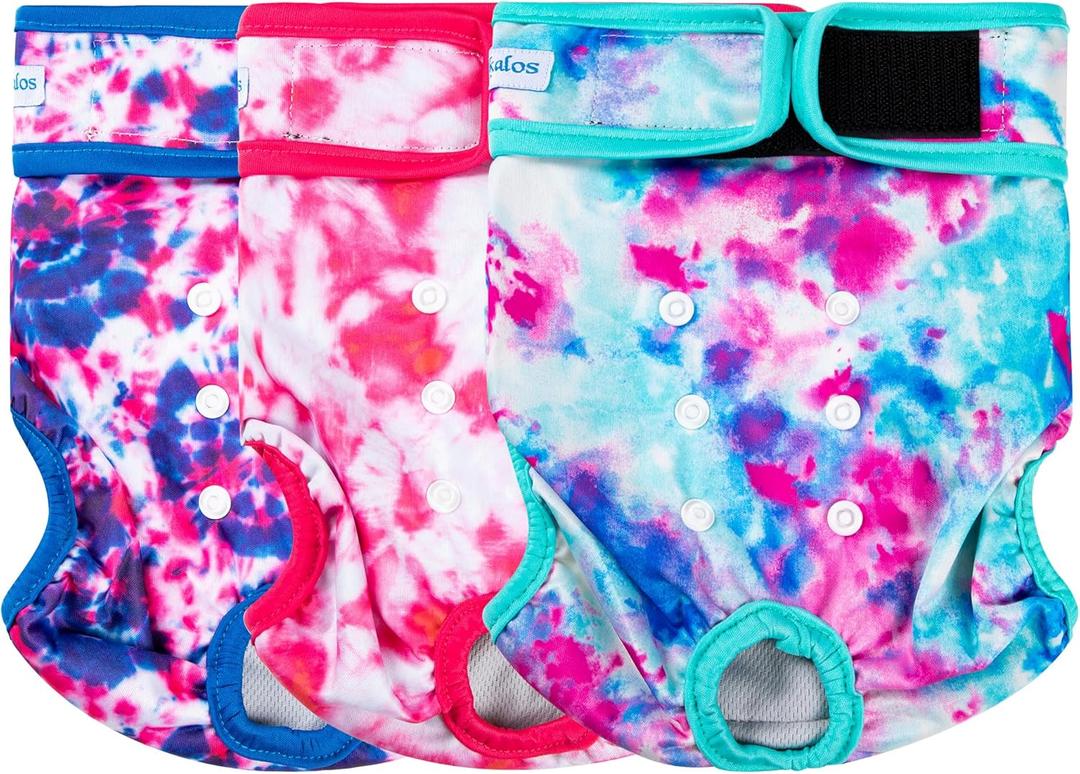 Leekalos Reusable Washable Dog Diapers Female (3 Pack) - Highly Absorbent Doggie Diapers - Size Adjustable Puppy Diaper for Dog Period Panties (Medium) (Medium (12.5"-15" Waist), Colorful)