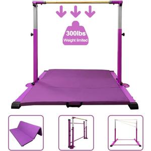 Gymnastics Kip Bar for Home Indoor Training,Horizontal Bar for Kids Girls Junior,Adjustable Arms from 3' - 5' Gym Equipment,1-4 Levels,300lbs Weight Capacity (PURPLE)