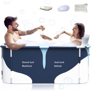 53" Extra Large Portable Foldable Bathtub with Cover for Adult, Family SPA Soaking Tub for Small Bathroom, Thicken Multiple Layer Bathtub with Lid for Shower Stall (53" Milk Style