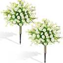 Yunlly 24" Set of 2 Artificial Topiary Ball with Fake Morning Glory Real Looking Flowers Outdoor with Spike, UV Resistant Faux Bush Shrub for Front Porch Garden Indoor Decor(White)