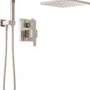 Delta Faucet Modern Raincan 2-Setting Shower Square System Including Rain Shower Head and Handheld Spray Brushed Nickel, Rainfall Shower System Brushed Nickel, Spotshield Stainless 342701-SP