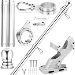 House Flag Pole, 5 FT Metal Spinning Flag Poles Kit, 1" Tangle Free Stainless Steel Flagpole with 360 Flagpole Rings & 2-Position Bracket for Outside House Porch Wall Mount for 3x5 Flag