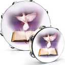 Elsjoy 2 Pack 10" and 8" Dove & Bible Church Tambourine Set, Wooden Hand Held Percussion Tambourine with Double Row Jingles, Percussion Musical Instrument