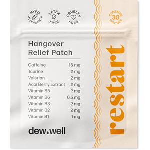 Dew Well 6-pack Restart Hangover Support Supplement Patch - Ingredients to Promote Energy - Caffeine, Taurine, and Acai Berry - Easily Take On and Off