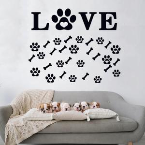 Cat Quotes Wall Decals for Bedroom: Inspirational Love Dog Puppy Paw Print Vinyl Art Wall Stickers for Living Room Bathroom Kitchen Apartment - Love Footprints 28.6" X 15"