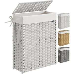 SONGMICS Laundry Hamper with Lid, 14.5 Gal (55 L) Synthetic Rattan,Foldable