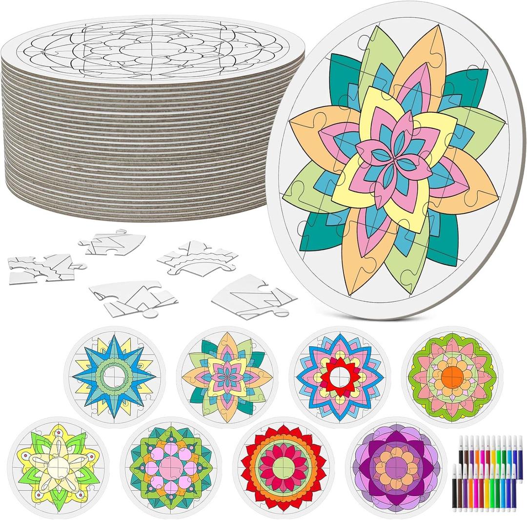Cinrobiye 24 Pcs Happy Diwali Craft Kits Diwali Party Favors Ramadan Puzzle Mandala Coloring Craft Festival of Lights Deepavali Paint Craft for Indian Temple Sunday Classroom Activity Supplies