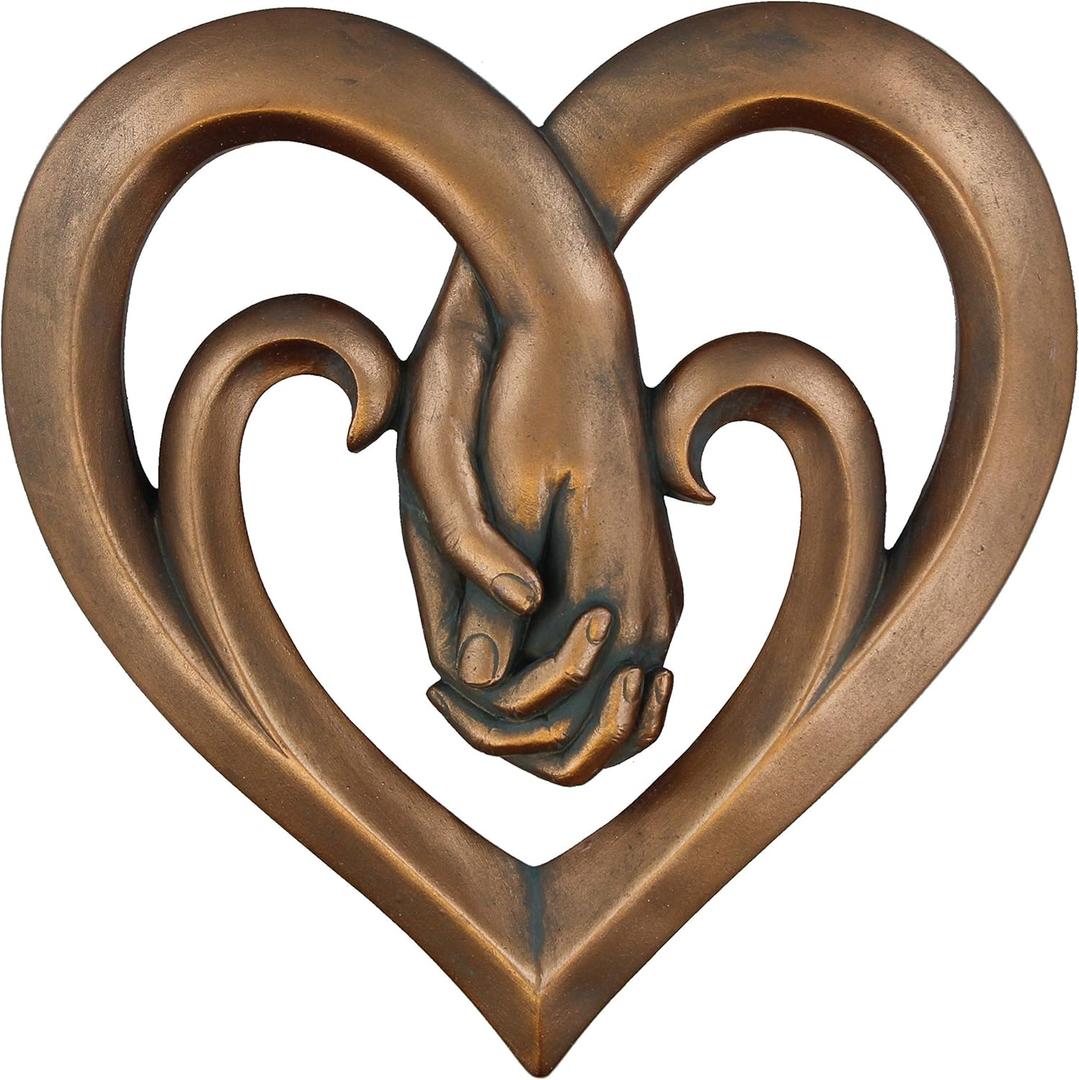 Top Brass Heart Holding Hands Wall Decor Decorative Art Sculpture  Copper Bronze Verdigris Finish  Forever Love