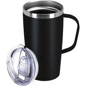 MEBRUDY 19oz Insulated Coffee Mug with Lid, Leak Proof Double Wall Vacuum Travel Coffee Mug with Handle, Black