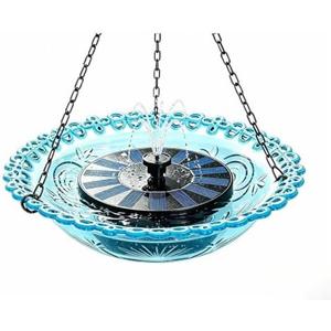Hanging Bird Bath with Solar Fountain, 9.06 Inch Clear Plastic Bird Bath Bowl for Outdoors, Easy to Clean & Install, Bird Feeder with Chain Hook for Backyard Garden Patio Decor (Blue)