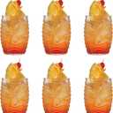 Cedilis 6 Pack Modern Bar Tiki Glasses, Double Old Fashioned Glass, Hawaiian Style Tiki Cup, Cocktail Tiki Mug, Clear, 16 Ounce