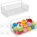 Bath Toy Storage, 2 Pack Metal Mesh Bath Toys Organizer for Bathtub Wall & Shower, Large Capacity Shower Toys Holder with Rustproof Hanging Basket Design for Restroom, Toilet, Bathroom, Kitchen-White