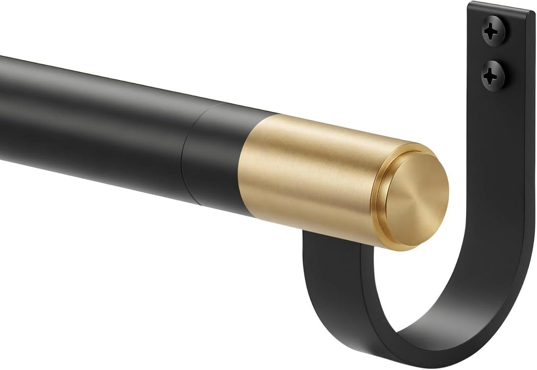 Curtain Rods for 28-68 Windows, Splicing Construction, 1 Adjustable Drapery Rod with Aluminum Alloy Brackets and Finials for Window, Sliding Door, Patio, Living Room Decoration, Matte Black&Gold
