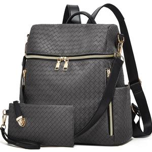 Makes Backpack Purse for Women PU Leather Travel Satchel Handbag Convertible Design Bag with Purse 2 Piece (Grey Triple)