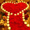 JMUQ 7000 Pieces Artificial Rose Petals with 72 Pieces Romantic Heart Led Tealight Candles, Rose Petals and Candles Set for Weddings Anniversaries Proposals Decor(Warm White Light)