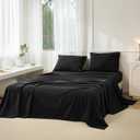 JIYUAN 100% Washed Cotton Sheet Set 4 Pieces Queen,1 Fitted Sheet,1 Flat Sheet and 2 Pillowcases,Comfy and Breathable Linen Like Bedding Set, Black