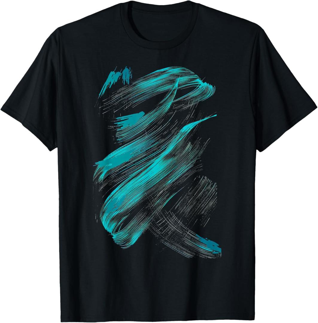 Turquoise And Black Swirl Design T-Shirt, XL