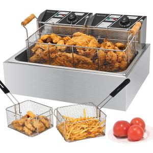 Commercial Deep Fryer with Baskets, 3400W 12.7QT/12L Thickened Stainless Steel Countertop Electric Oil Fryer, Large Capacity with Temperature Control (12L Pro)