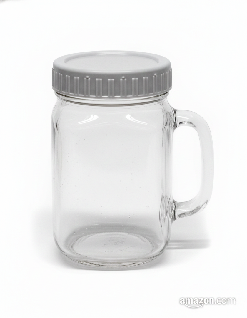 DRASTAR Iced Coffee Cup, 16 oz Mason Jar Cups with Handle, Small Glass Coffee Mugs with Straws and Acacia Lids, Drinking Glass Cups Set of 2, Smoothie, Overnight Oats Containers (colorless)