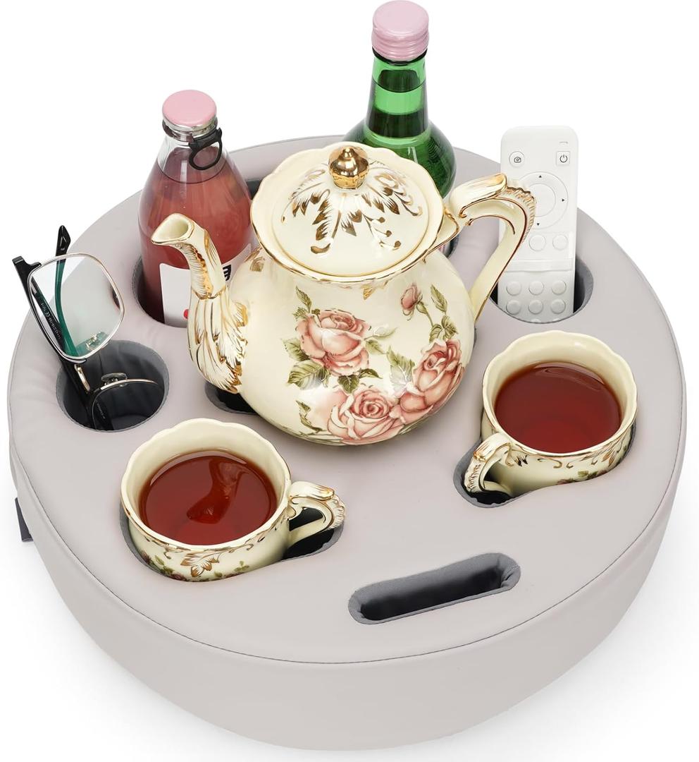 Couch Cup Holder Pillow - Cup Glass Cozy Pillow | Couch Caddy Sofa Bed Buddy Holds Drinks, Snacks, Remote, Phones, Tablet. Keep Drinks Stand and Prevent Spills for Car, ParkBeach, Picnic. (PU Gray) (Cloud)