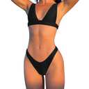 Hatant Bikini Sets for Women Two Piece Swimsuit V Neck Push Up Triangle Top with High Waisted Shorts Bathing Suit Beachwear Fashion Sports Bikini Sets Black-M