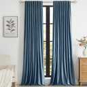 PRIMROSE Velvet Curtains 96 inch Long for Living Room,Set of 2 Panels Stone Grayish Blue Blackout Rod Pocket Back Tab Window Treatment Room Darkening Heavy Decorative Curtains Drapes for Bedroom