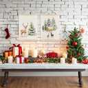 URLLUAE Christmas Tree Deer Winter Forest Wall Art Posters, Rustic Snow Covered Christmas Tree Cabin Winter Scene Poster Hanger Frame for Home Bedroom Living Room Wall Decor, 12x16 Inch Set of 2