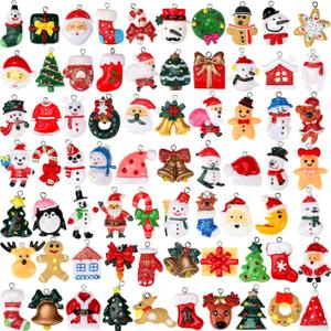 Sumind 70 Pcs Mini Christmas Ornaments for Mini Tree Decorations Resin Design with Small Santa Claus Snowman Reindeer Pendants Tree Ornaments Christmas Miniature Figurines for Holiday Hanging Decor