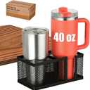 Dual Slots Clip On Metal Desk Cup Holder, Fits up to 40oz cups – No Spill Clamp for Table, Bed, Chair – Large Adjustable Drink Holder for Yeti, Hydro Flask, Starbuck – Mountable Cup Attachment - Black