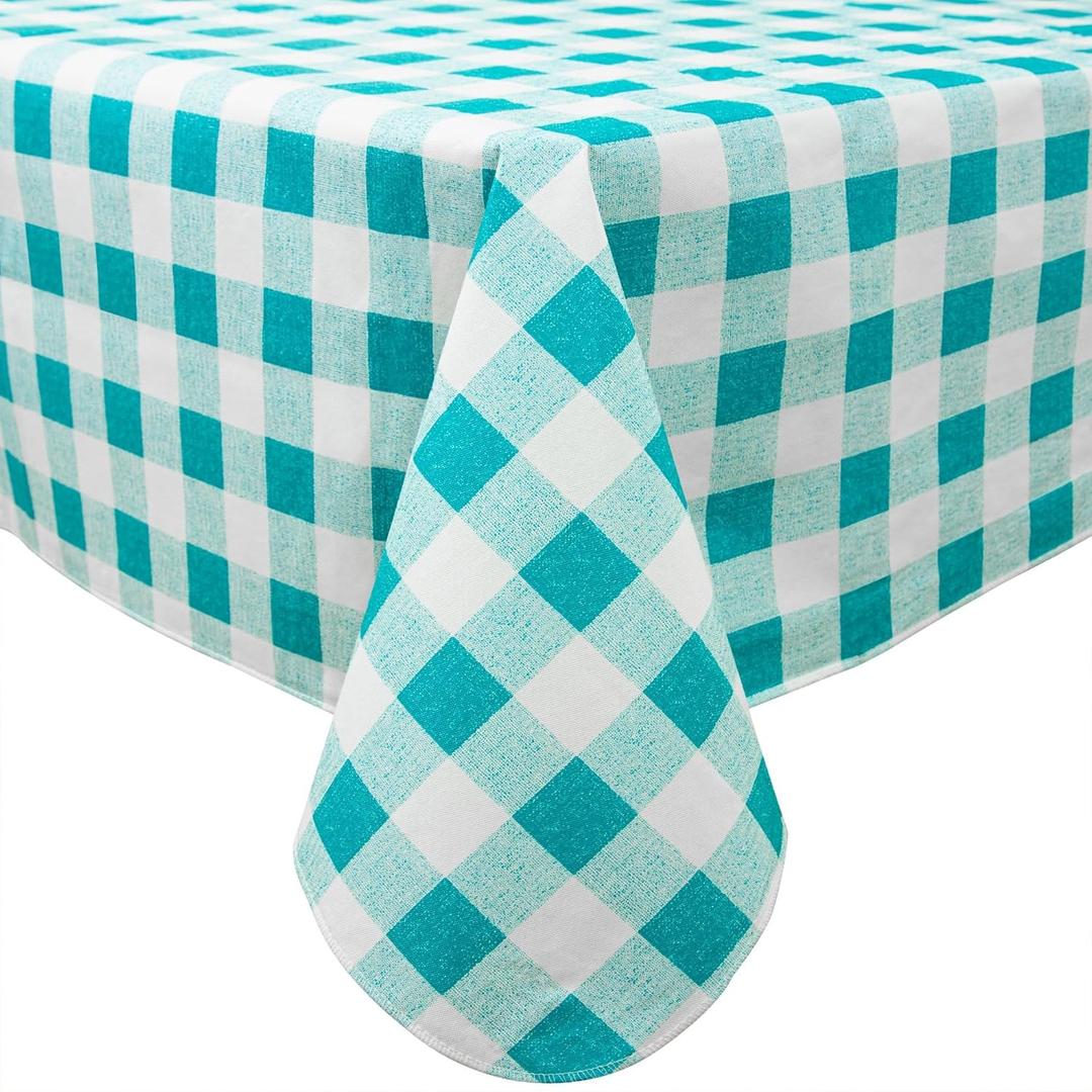 Green and White Checkered Plastic Tablecloth - 60x120 inch, Waterproof Vinyl with Flannel Backing for Parties