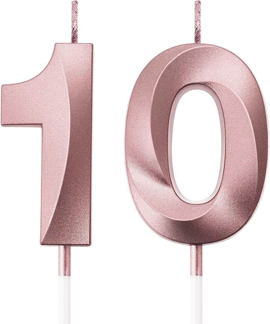 BBTO Birthday Candles Number Candles Cake Topper Decoration for Birthday Wedding Anniversary Celebration Supplies(Rose Gold,10th)