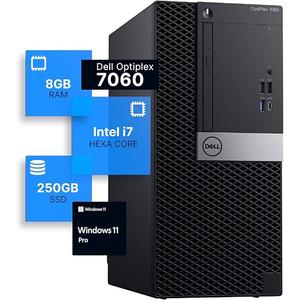 Dell Optiplex 7060 Tower Desktop Computer | Intel i7-8700 (3.4) | 8GB DDR4 RAM | 250GB SSD Solid State | Windows 11 Pro | Internal Wi-Fi 6 PCIe Adapter 