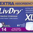 LivDry Adult XL Incontinence Underwear, Extra Absorbency Adult Diapers, Leak Protection, X-Large, 14-Pack