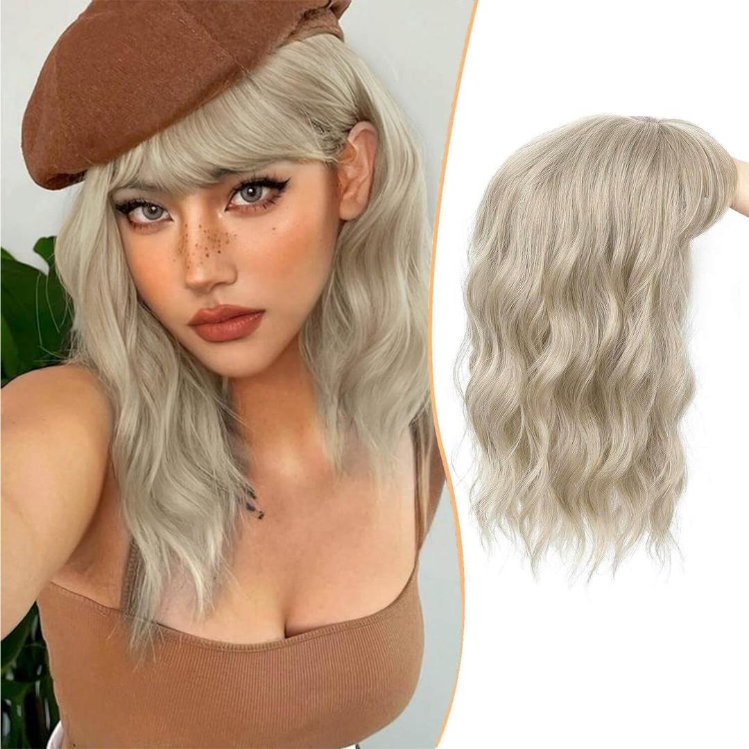 MARJORIE Hair Topper,3603D Hair topper with Bangs 14inch Wavy Blonde Mixed Hair Toppers for Women with Thinning Hair Synthetic Wiglets Hair Pieces For Women