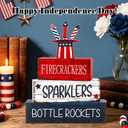 4 Pcs 4th of July Patriotic Wooden Tiered Tray Decor, Independence Day Decorations Gifts for Home, Memorial Day Red White Blue Table Centerpiece for Office Party Shelf Kitchen 250th Anniversary