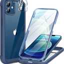Miracase Glass Series for iPhone 12/12 Pro - Full-Body Rugged Protective Case with Built-in 9H Tempered Glass Screen Protector and Camera Lens Protector - Dark Blue