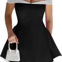 Women's Off Shoulder Mini Dress Slimming Summer Sleeveless Sexy Corset Short Party Bodycon Y2K Dresses (Black, L)