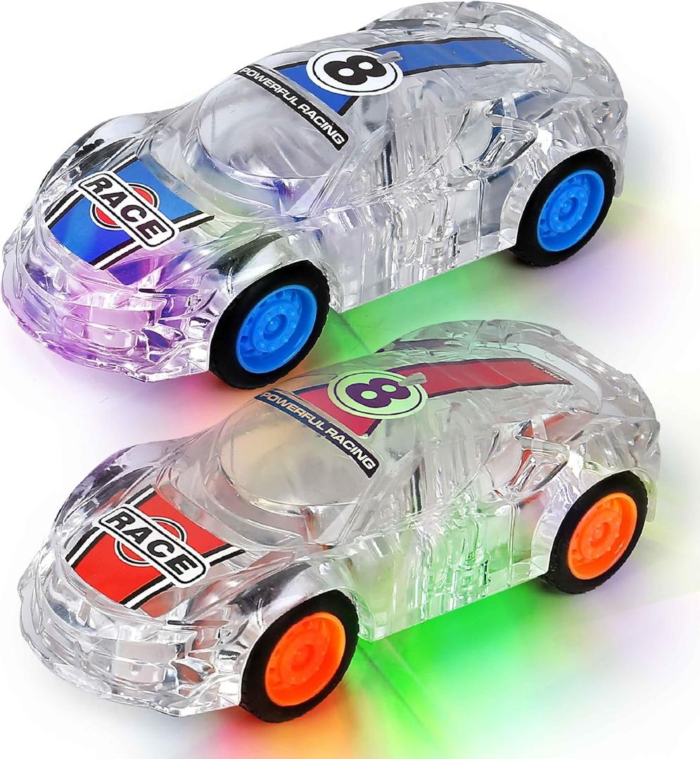 LIDI 2 Pack LED Light up Pull Back Race Cars Toy, Toy Car for Toddlers Boy | Birthday Gifts Easter Basket Stuffers, Christmas Party Gift