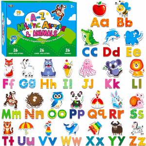 78 Magnetic Alphabet, 26 Uppercase, 26 Lowercase Letters & 26 Object Patterns, Adorable Animal Alphabet ABC Fridge Magnets Educational Letter Spelling Learning Toys Set for Toddlers 3 4 5 Years Old