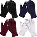 Geyoga 4 Pairs Women's Winter Touch Screen Gloves Soft Warm Fleece Lined Knit Elastic Cuff Texting Gloves (Black, Wine Red, White, Navy Blue)