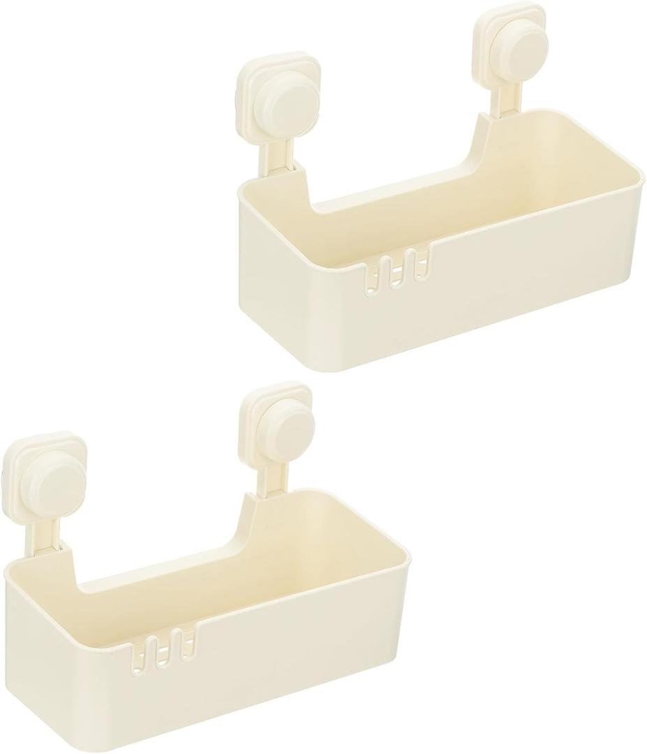 uxcell 2Pcs Suction Cup Shower Caddy, 11 x 7 Inches Suction Cup Shower Organizer Shelf Wall Mount Dispenser Rack Storage Shelf for Bathroom Kitchen, Beige