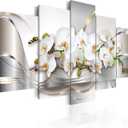 Large 5 Pieces Butterfly Orchid Flowers Canvas Print Wall Art Painting Decor for Home Decoration Picture for Living Room Stretched Framed White Floral Artwork (overall 60"x30", Ocean of Innocence)