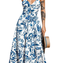 CUPSHE Women's Maxi Dress Floral Print Twisted V Neck Sleeveless Long Dress Summer Casual Dress, Medium, Teal Floral 