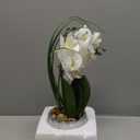 Artificial White Phalaenopsis Orchid Flower Arrangements Faux Orchid Flower in Silver Pot Orchid Centerpiece for Dining Room Table (White Orchid and L Silver Pot)