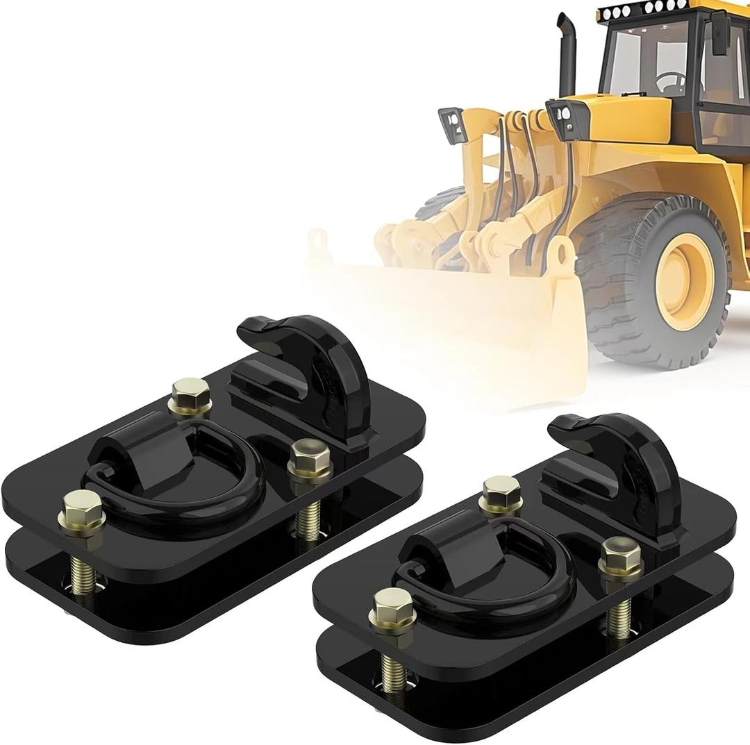 2 Pack 3/8" Tractor Bucket Hooks with Tie Down Ring - Grade 70 Forged Steel Bolt-On Grab Hook with Backing Plate, Max Load 15,000 lbs, Compatible with Kubota, John Deere, RV, UTV, Truck, Black