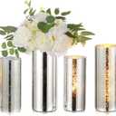 Glass Cylinder Vases Set of 6, Hewory Glittery Silver Vase for Centerpieces, Hurricane Candle Holders for Pillar or Floating Candle, Round Tall Vase for Wedding Anniversary Events Home Table Decor