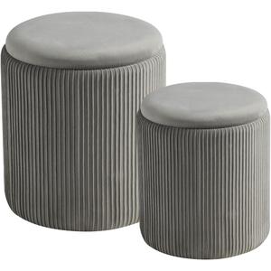 BLEXA Round Set of 2 Ottoman with Storage-Upholstered Velvet Vanity Stool for Makeup Multifunctional Ottomans Coffee Table Padded Seat Foot Rest for Living Room&Bedroom(Ligth Grey) (Basic, Light Gray)