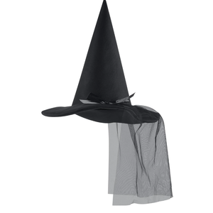 Spooktacular Creations Halloween Black Mesh Witch Hat, Wicked Hat with Lace Veils for Women, Halloween Costume Accessory, Cosplay Parties, One Size