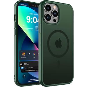 2 x DEERLAMN Magnetic Matte Case for iPhone 14 Pro Max 6.7-Inch, [Compatible with MagSafe][Military Grade Drop Protection] Anti-Fingerprint Slim Translucent Shockproof Protective Phone Cover, Dark Green